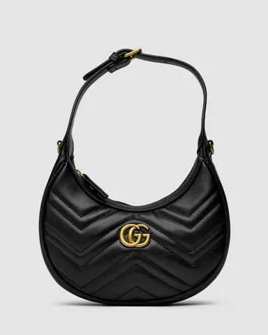 Gucci Half Moon Marmont Leather Shoulder Bag Black
