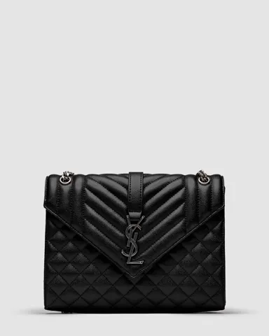 Saint Laurent Envelope Medium In Quilted Leather Black/Silver