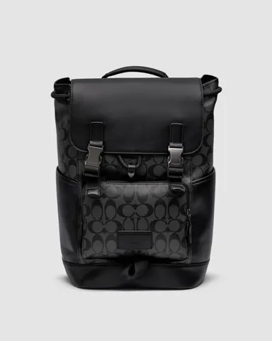 Coach Track Backpack In Signature Canvas Black/Grey
