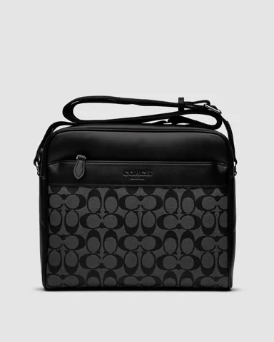 Coach Charles Camera Crossbody Messenger Bag Signature Black/Grey