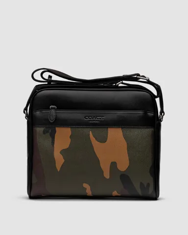 Coach Charles Camera Crossbody Messenger Bag Camo Khaki