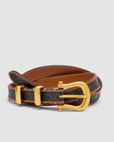 Celine Western Belt in Triomphe Canvas and Calfskin Brown/Gold