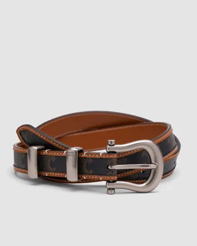 Celine Western Belt in Triomphe Canvas and Calfskin Brown/Silver