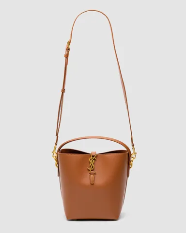Saint Laurent Medium Le 37 Shiny Leather Bucket Bag Ginger