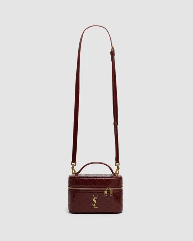 Saint Laurent Gaby Vanity Lacquered Leather Shoulder Bag Burgundy