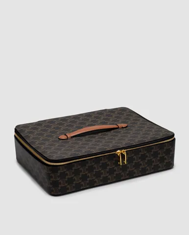 Celine Top Handle Large Toiletry Case in Triomphe Canvas and Calfskin Brown