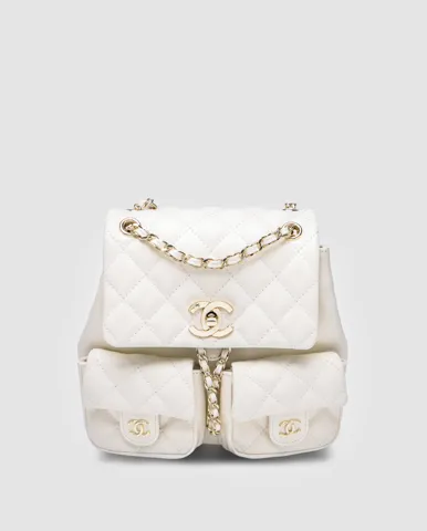 Chanel Two-Pocket Duma Backpack White/Gold