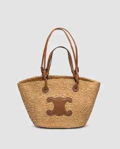 Celine Classic Panier in Raffia and Calfskin Beige