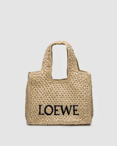 Loewe Medium Font Tote in Raffia Beige