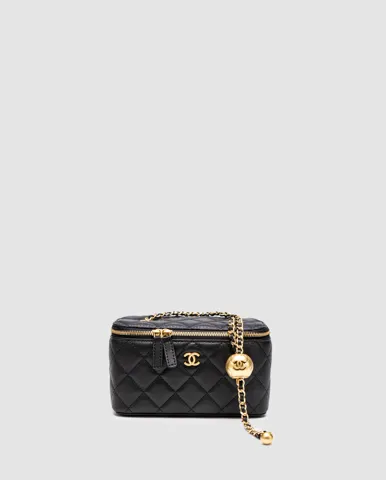 Chanel Classic Black/Gold Lambskin Pearl Crush Vanity Bag