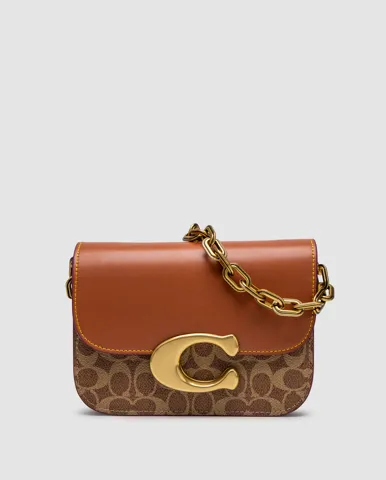 Coach Idol Bag In Signature Canvas With Snakeskin Detail Ginger