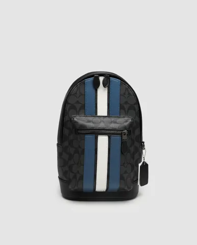 Coach West Pack In Signature Canvas With Varsity Stripe Grey