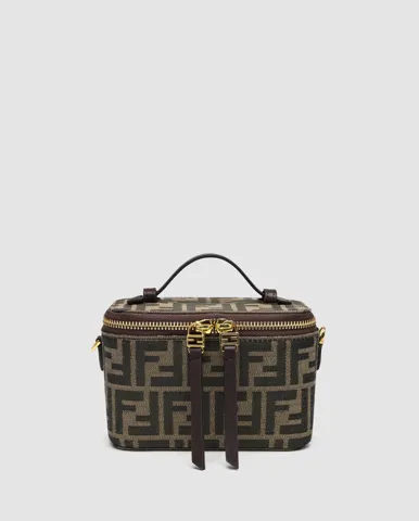 Fendi Vanity Tobacco Brown FF Jacquard Fabric Mini-Bag