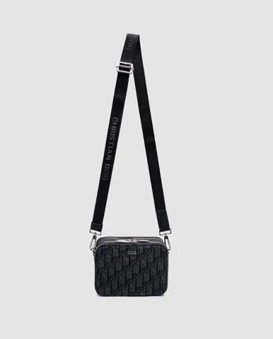 Dior Oblique Zipped Pouch with Strap Navy Blue/Black