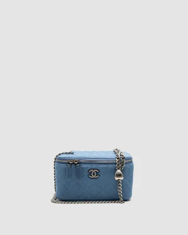 Chanel Denim/Silver Quilted Sweetheart Small Vanity Case