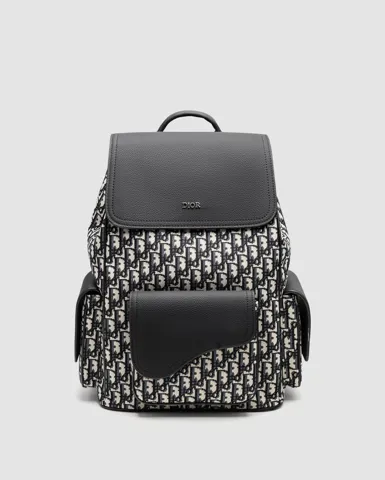 Dior Saddle Oblique Jacquard Backpack in Canvas Black/White