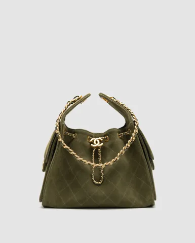 Chanel 25 Handbag Suede Green/Gold