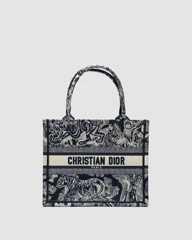 Dior Small Book Tote Blue and White Toile de Jouy Reverse Embroidery Navy Blue