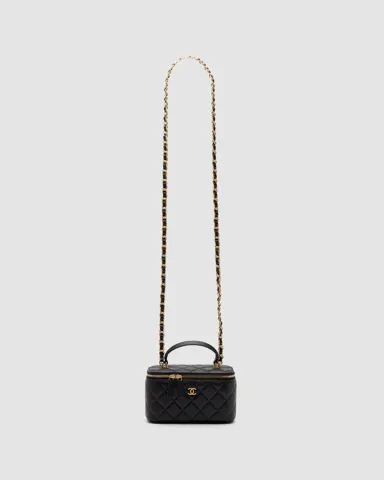 Chanel Classic Black/Gold Lambskin Pearl Crush Vanity Bag(із дзеркальцем)