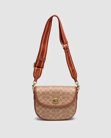 Coach Willow Medium Signature Canvas Saddle Bag Beige