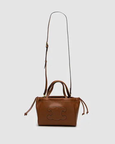 Celine Small Cabas Drawstring Cuir Triomphe In Smooth Calfskin Tan Ginger