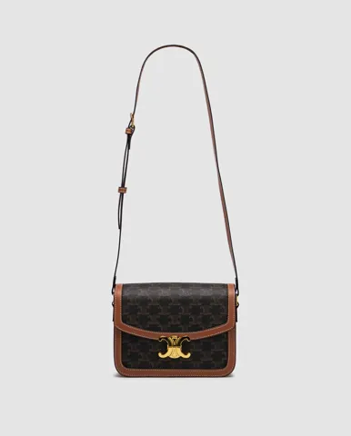 Celine Teen Triomphe Bag in Triomphe Canvas And Calfskin Tan Brown