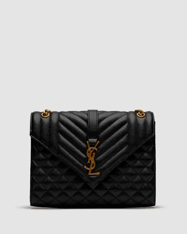 Saint Laurent Envelope Medium In Quilted Grain De Poudre Embossed Leather Black