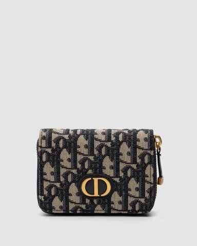 Christian Dior Small 30 Montaigne Wallet Voyageur Coin Purse Blue/Gold