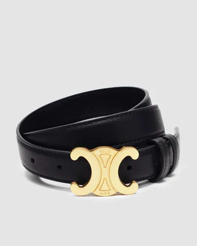 Celine Medium Triomphe Belt In Taurillon Leather Black/Gold