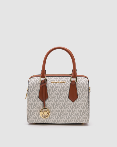 Michael Kors Small Hayes Duffle Crossbody Bag Ivory/Luggage