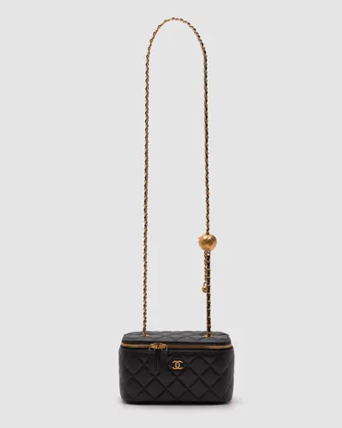 Chanel Classic Black/Gold Lambskin Pearl Crush Vanity Bag