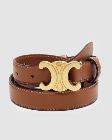 Celine Medium Triomphe Belt In Taurillon Leather Brown/Gold