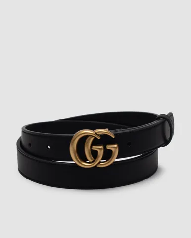 Gucci Leather Belt With Double G Gold Buckle Black/Gold