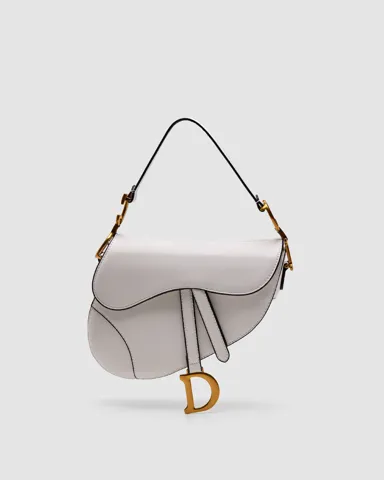Dior Saddle Bag with Strap White Grained Calfskin (Гладка шкіра)