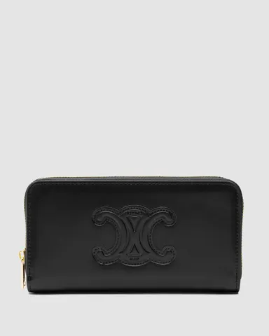 Celine Large Zipped Wallet Cuir Triomphe in Smooth Calfskin Black/Gold