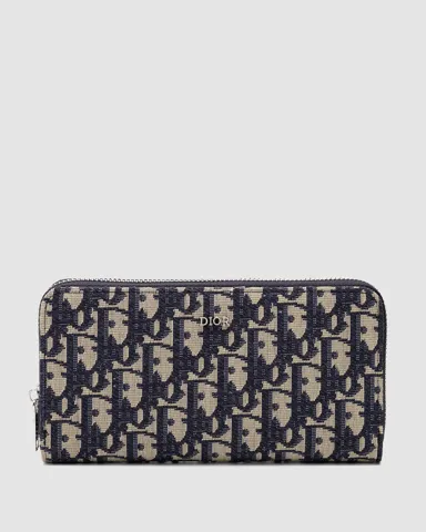 Christian Dior 30 Montaigne Wallet Blue Oblique Jacquard/Silver
