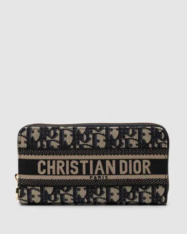 Christian Dior Wallet Blue Oblique Jacquard/Gold