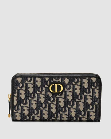 Christian Dior 30 Montaigne Wallet Blue Oblique Jacquard/Gold