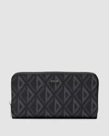 Christian Dior Zipped Long Wallet Grey/Silver Diamond Canvas