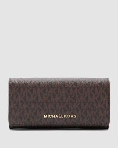 Michael Kors Jet Set travel Wallet Brown Logo/Gold