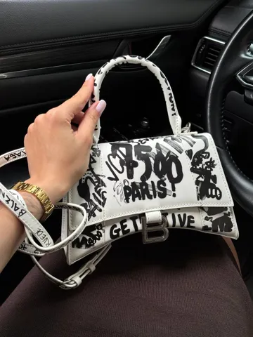 Balenciaga Hourglass Small Handbag Graffiti in White