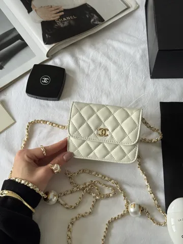 Chanel Calfskin Quilted Perfect Fit Wallet On Chain Mini Cream Магнітна Коробка